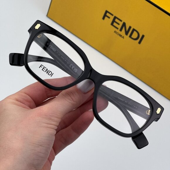 Fendi FE50055I BOLD 001 BRAND NEW Eyeglasses Shiny Black Unisex Geometric - Picture 1 of 10